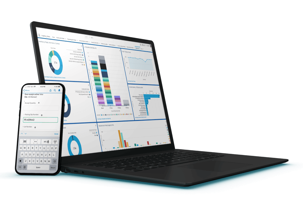 Software dashboard with erp-inventory analytics data