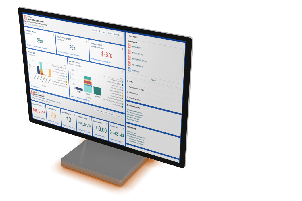 Computer screen showing KPI analytics dashboard for ERP reporting