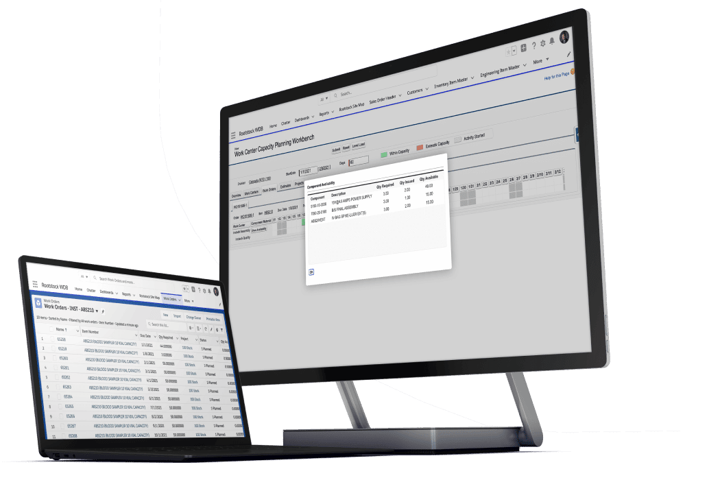 Computer showing capacity planning function inside ERP software