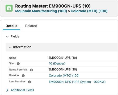 Software screen showing routing by item number and location