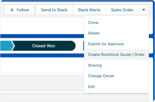 Screen showing how to create a sales order quote inside Rootstock Software
