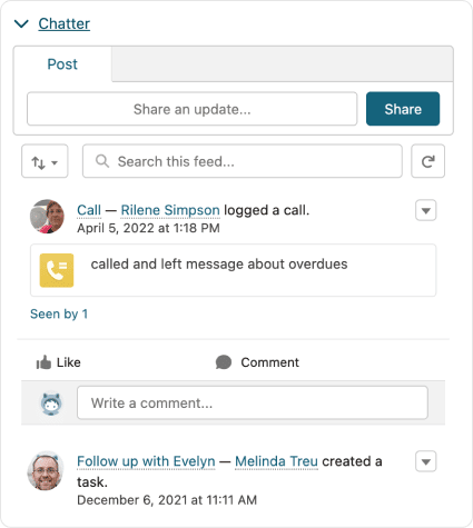 Screen showing integrated Slack Chatter employee notifications