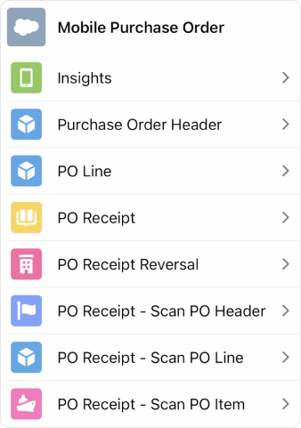 Mobile ERP purchase order computer screen for enterprise resource planning.