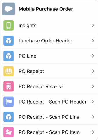 Mobile purchase order computer screen for enterprise resource planning